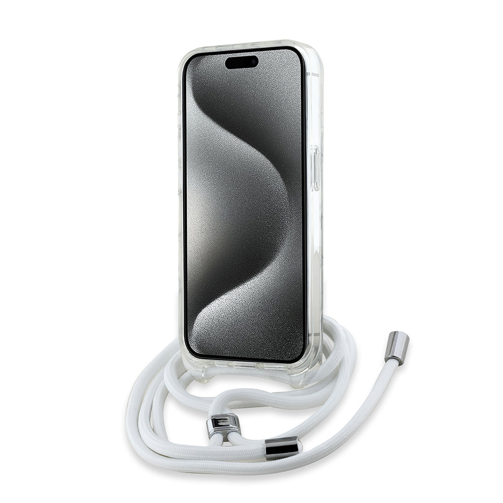 MagSafe Hülle für Apple iPhone 15 Pro, Karl Lagerfeld, IML Crossbody Monogram Karl & Choupette's Heads, Transparent