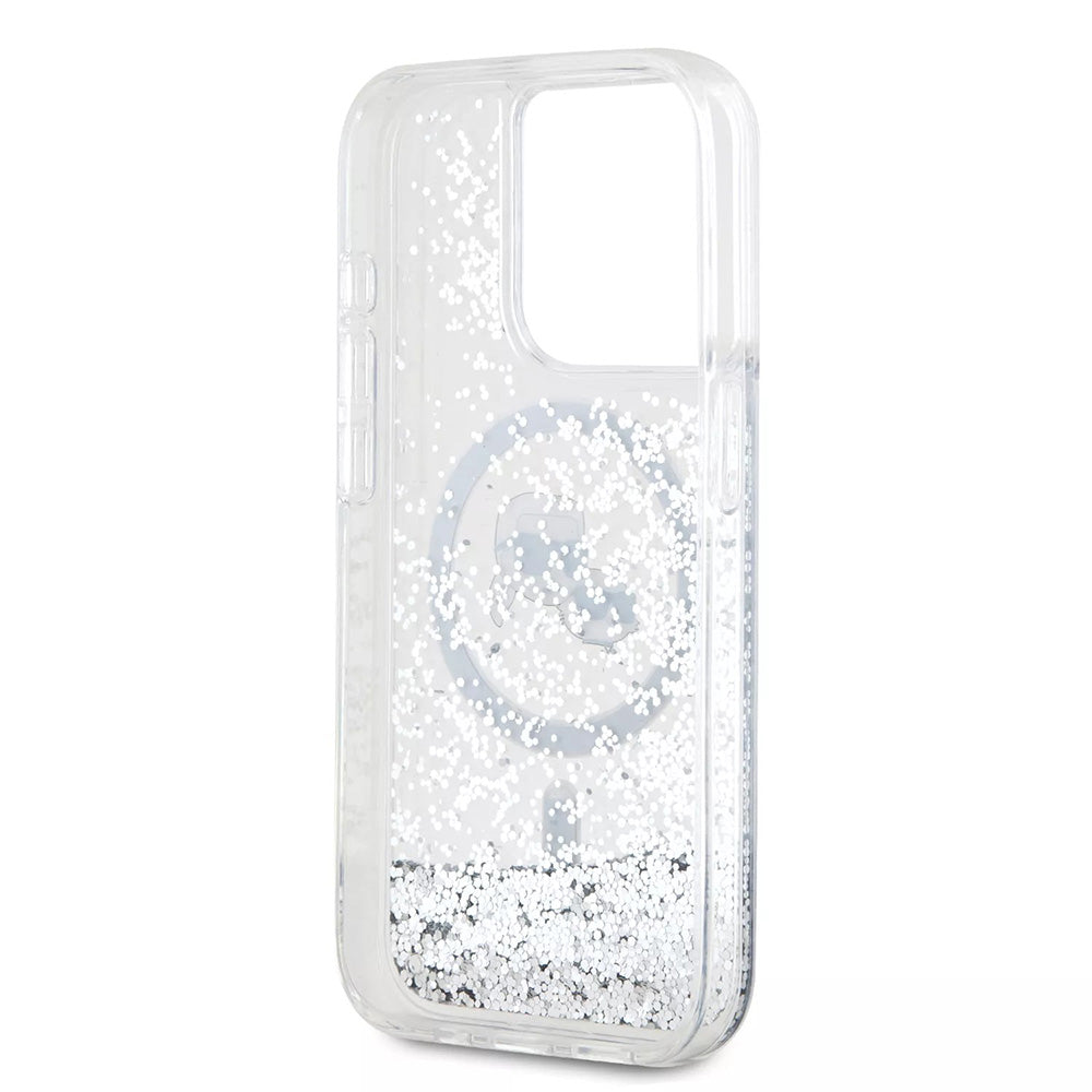 MagSafe Hülle für Apple iPhone 15 Pro, Karl Lagerfeld, Liquid Glitter Karl & Choupette's Heads, Transparent