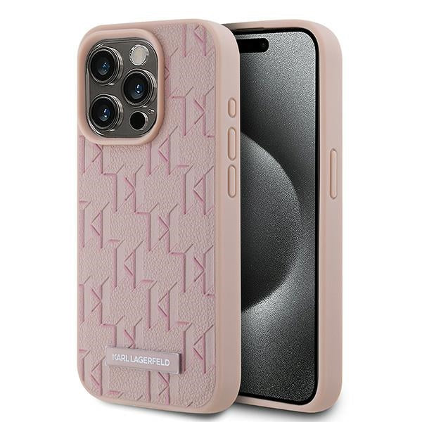 MagSafe Hülle für Apple iPhone 15 Pro, Karl Lagerfeld, Monogram Metal Logo, Rosa