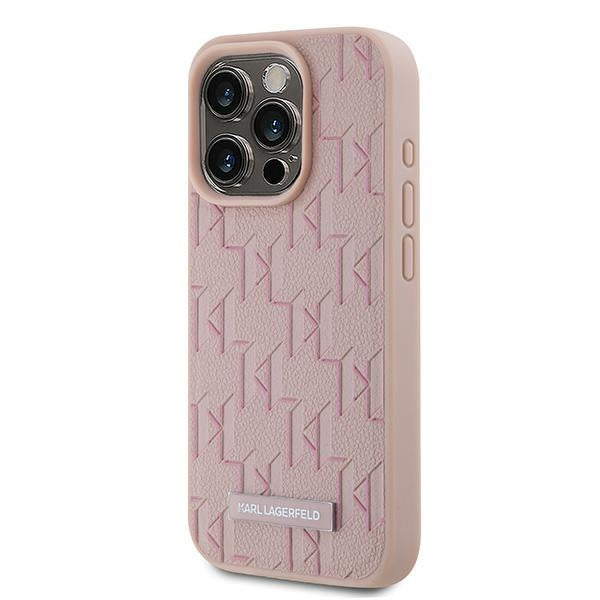 MagSafe Hülle für Apple iPhone 15 Pro, Karl Lagerfeld, Monogram Metal Logo, Rosa