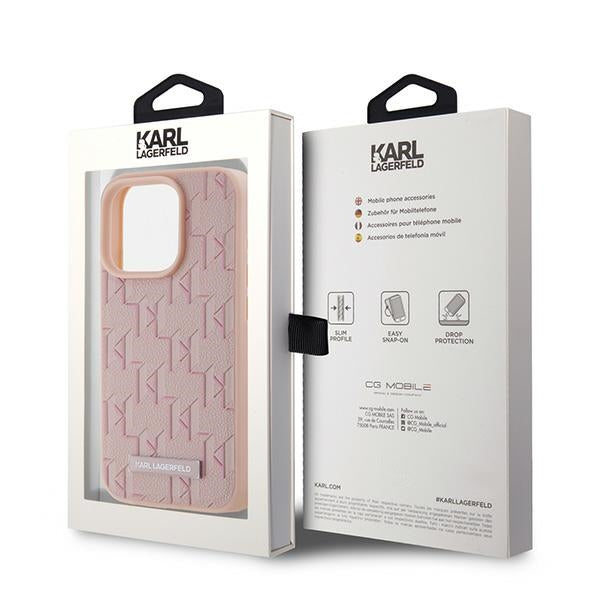 MagSafe Hülle für Apple iPhone 15 Pro, Karl Lagerfeld, Monogram Metal Logo, Rosa