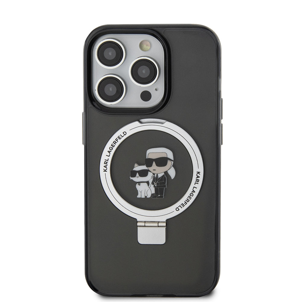 MagSafe Hülle für Apple iPhone 15 Pro, Karl Lagerfeld, Ring Stand Karl & Choupette, Schwarz