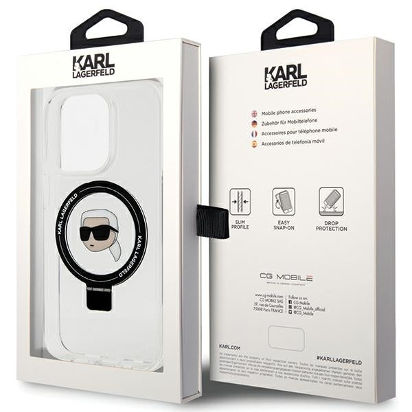 MagSafe Case for Apple iPhone 15 Pro, Karl Lagerfeld, Ring Stand Karl's Head, White