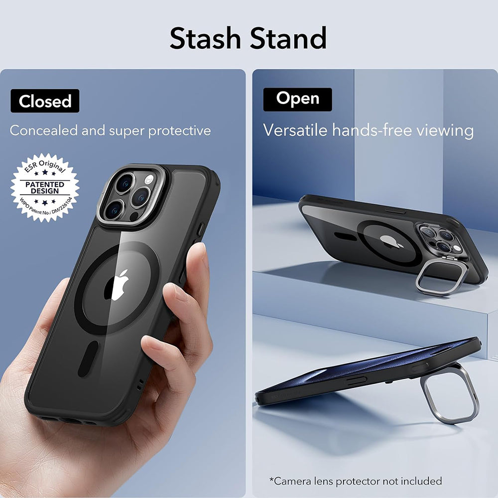 MagSafe Case for Apple iPhone 15 Pro Max, ESR, Classic Hybrid Kickstand, Black Transparent