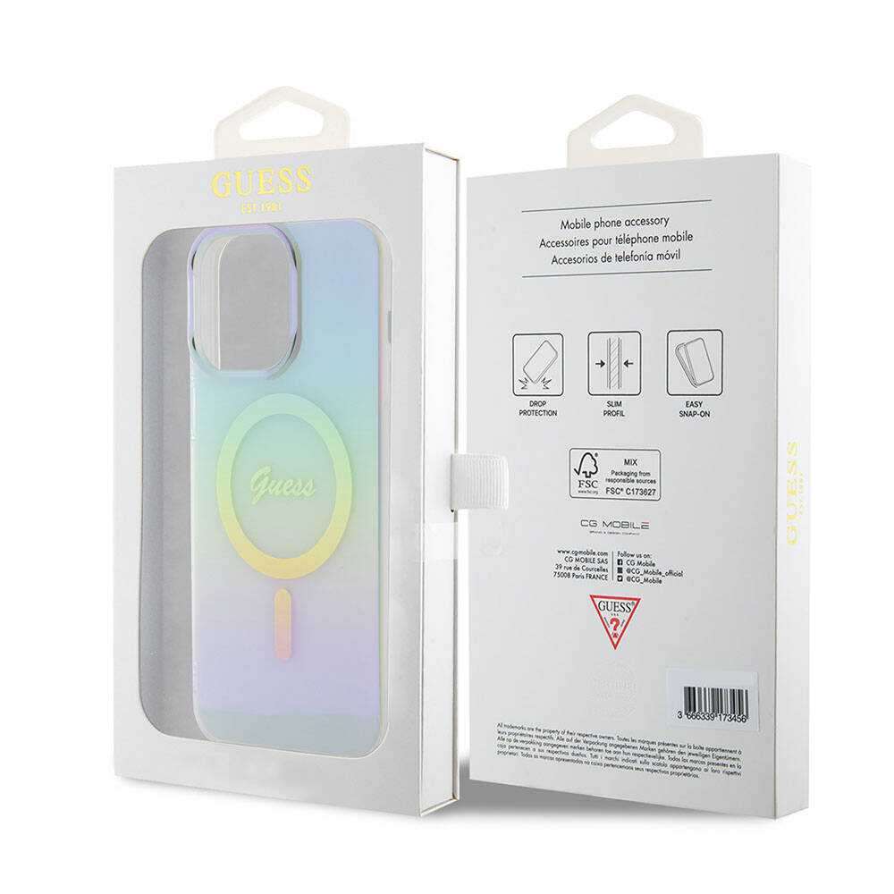 MagSafe Hülle für Apple iPhone 15 Pro Max, Guess, IML Iridescent, Türkis