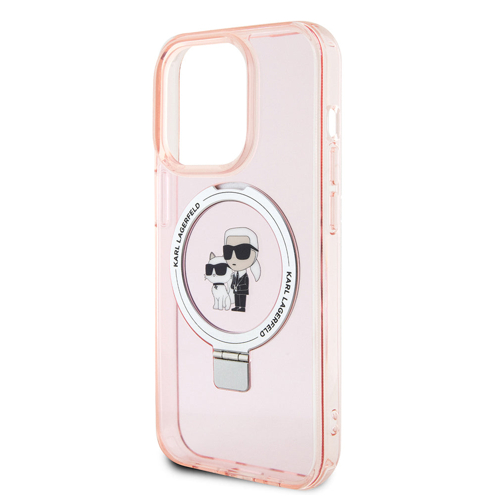 MagSafe Hülle für Apple iPhone 15 Pro Max, Karl Lagerfeld, Ring Stand Karl & Choupette, Rosa