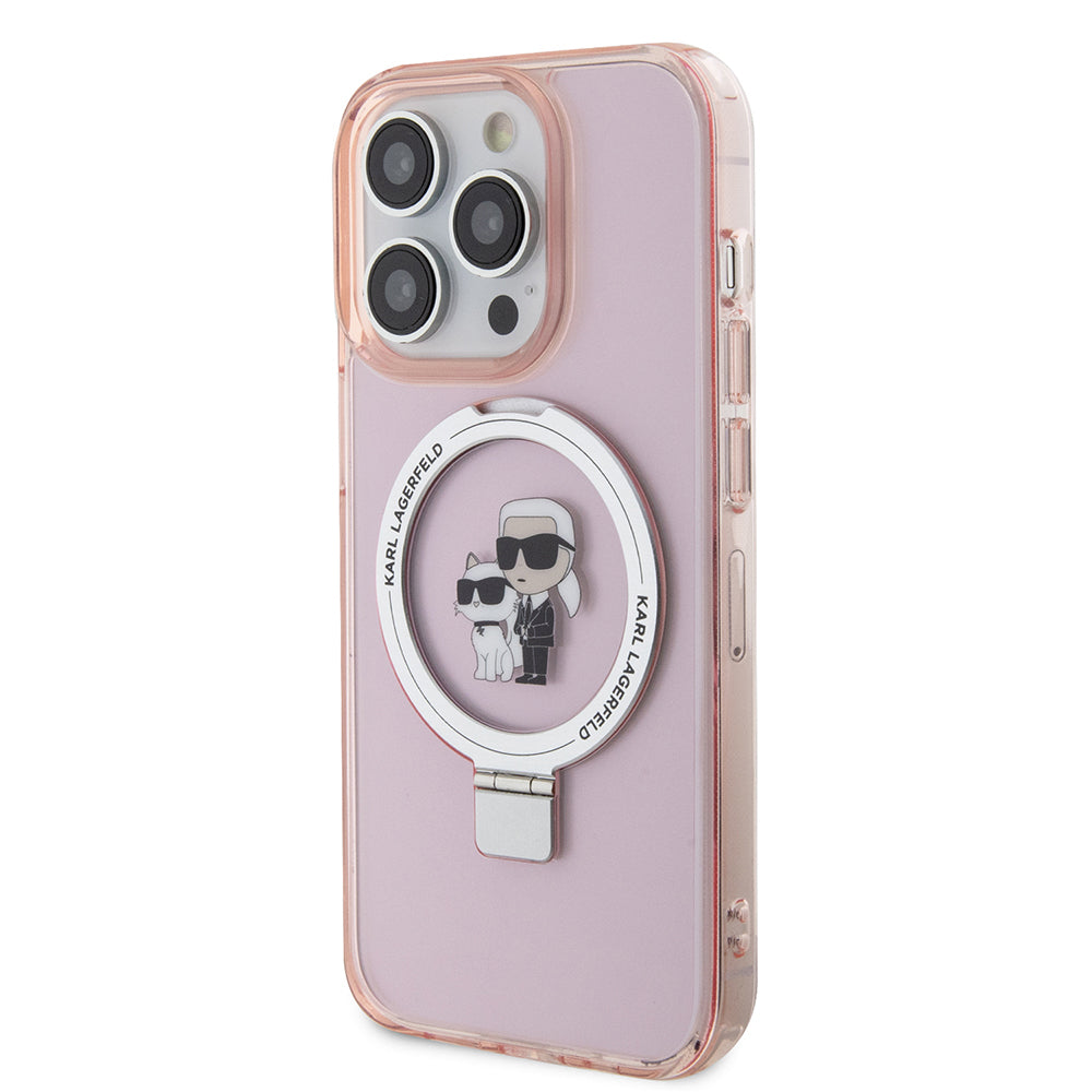MagSafe Hülle für Apple iPhone 15 Pro Max, Karl Lagerfeld, Ring Stand Karl & Choupette, Rosa