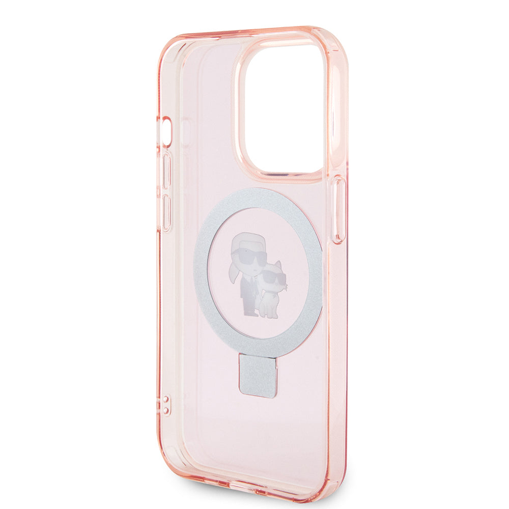 MagSafe Hülle für Apple iPhone 15 Pro Max, Karl Lagerfeld, Ring Stand Karl & Choupette, Rosa