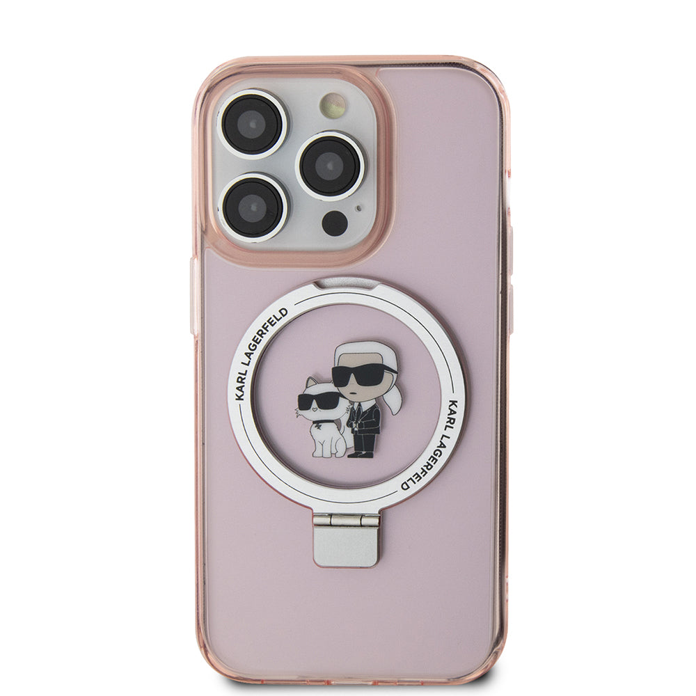 MagSafe Hülle für Apple iPhone 15 Pro Max, Karl Lagerfeld, Ring Stand Karl & Choupette, Rosa
