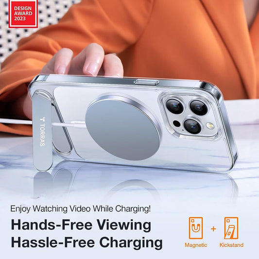 MagSafe Hülle für Apple iPhone 15 Pro Max, Torras, Pstand, Transparent