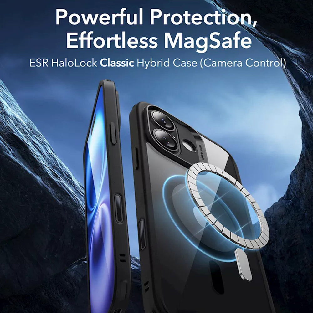 MagSafe Hülle für Apple iPhone 16, ESR, Classic Hybrid Slide, Schwarz Transparent
