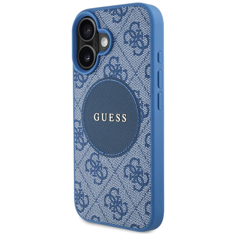 MagSafe Hülle für Apple iPhone 16, Guess, 4G Circle Classic Logo, Blau