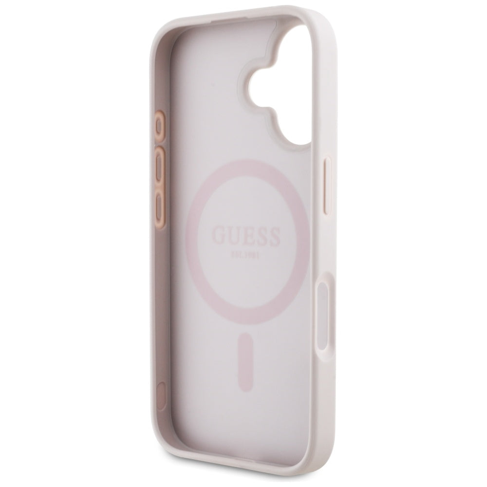 MagSafe Hülle für Apple iPhone 16, Guess, 4G Circle Classic Logo, Rosa