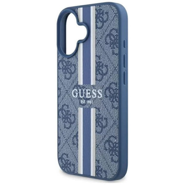 MagSafe Hülle für Apple iPhone 16, Guess, 4G Printed Stripes, Blau