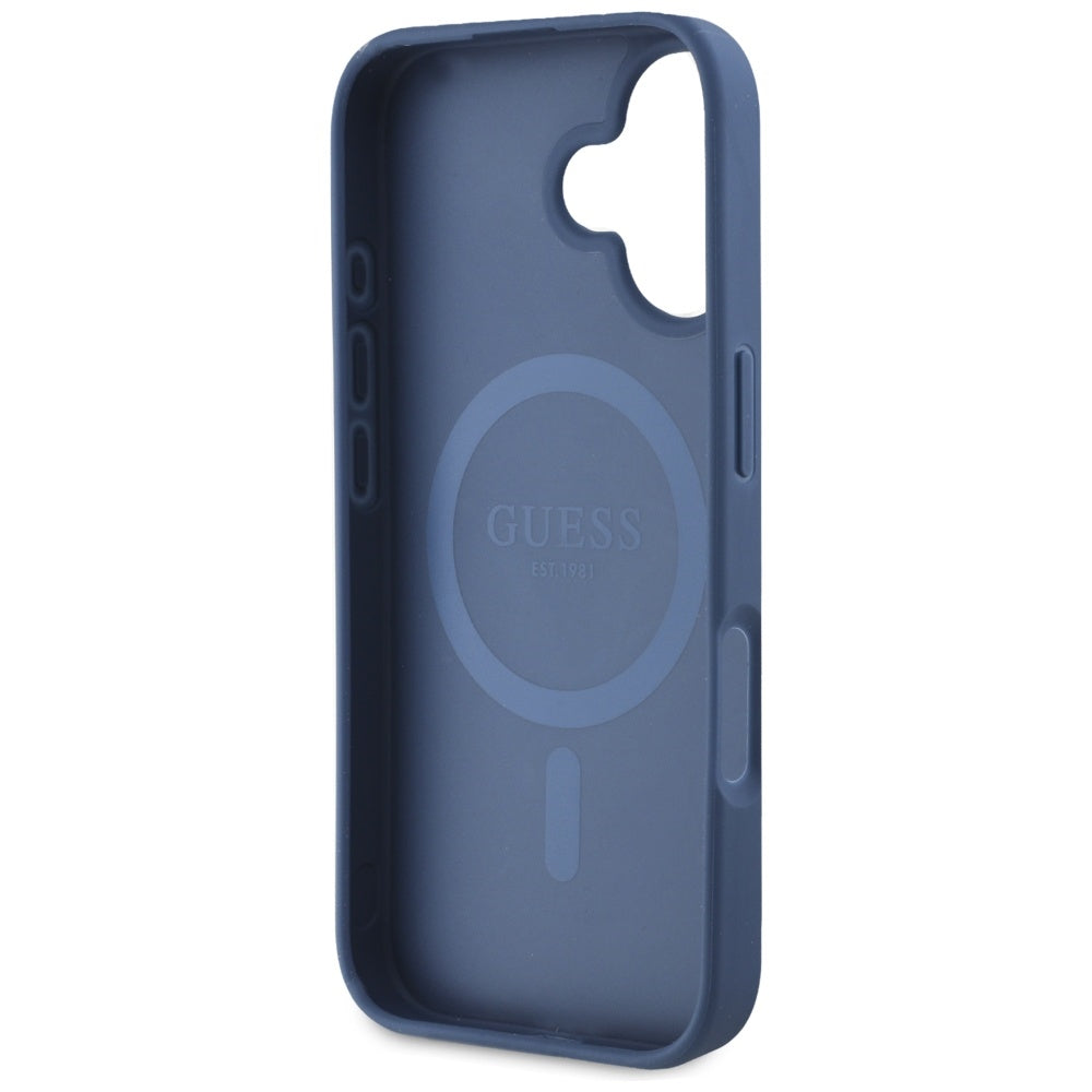 MagSafe Hülle für Apple iPhone 16, Guess, Grained Flowers, Blau