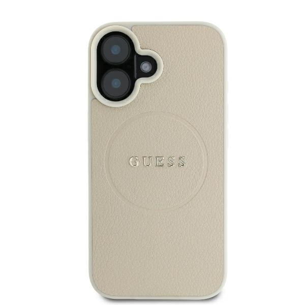 MagSafe Hülle für Apple iPhone 16, Guess, Grained Gold Ring, Beige
