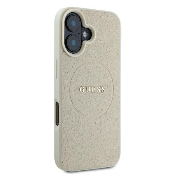 MagSafe Hülle für Apple iPhone 16, Guess, Grained Gold Ring, Beige