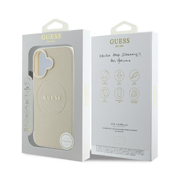 MagSafe Hülle für Apple iPhone 16, Guess, Grained Gold Ring, Beige