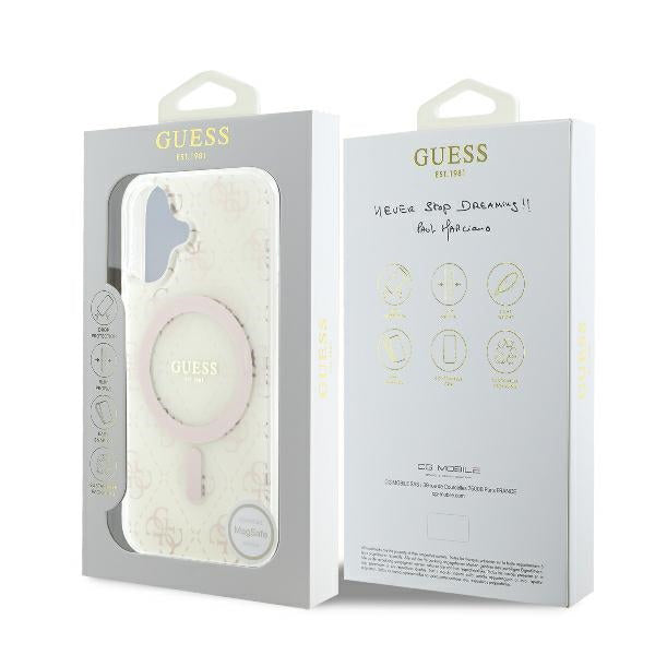 MagSafe Hülle für Apple iPhone 16, Guess, IML 4G Hintergrund, Weiß