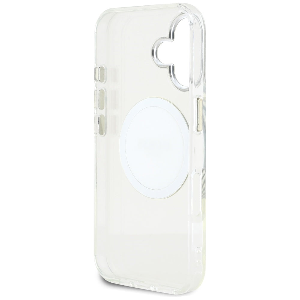MagSafe Hülle für Apple iPhone 16, Guess, IML Metal Colored Circle, Weiß