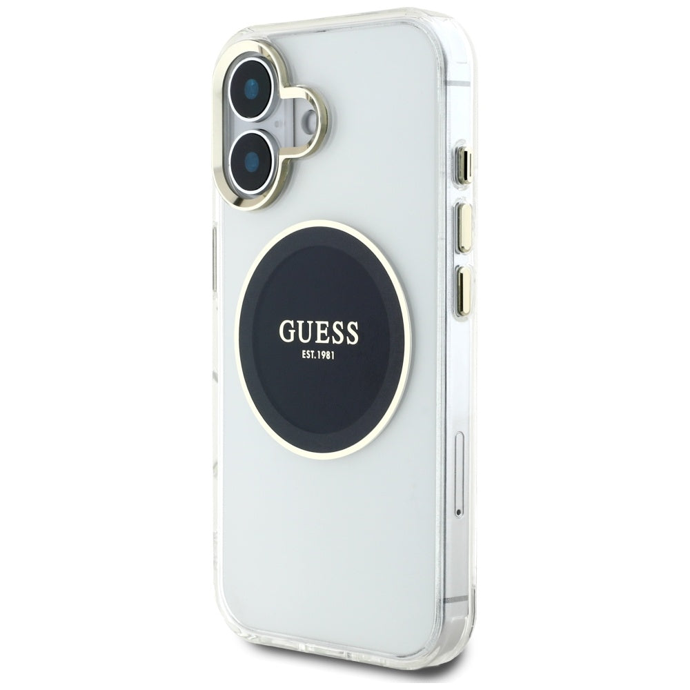 MagSafe Hülle für Apple iPhone 16, Guess, IML Metal Colored Circle, Schwarz