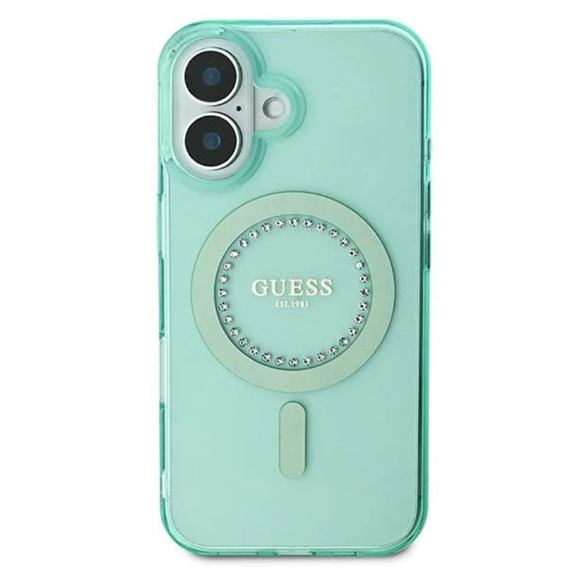 MagSafe Hülle für Apple iPhone 16, Guess, IML Rhinestone, Grün