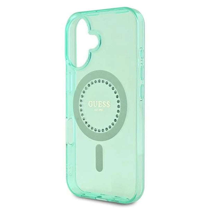MagSafe Hülle für Apple iPhone 16, Guess, IML Rhinestone, Grün