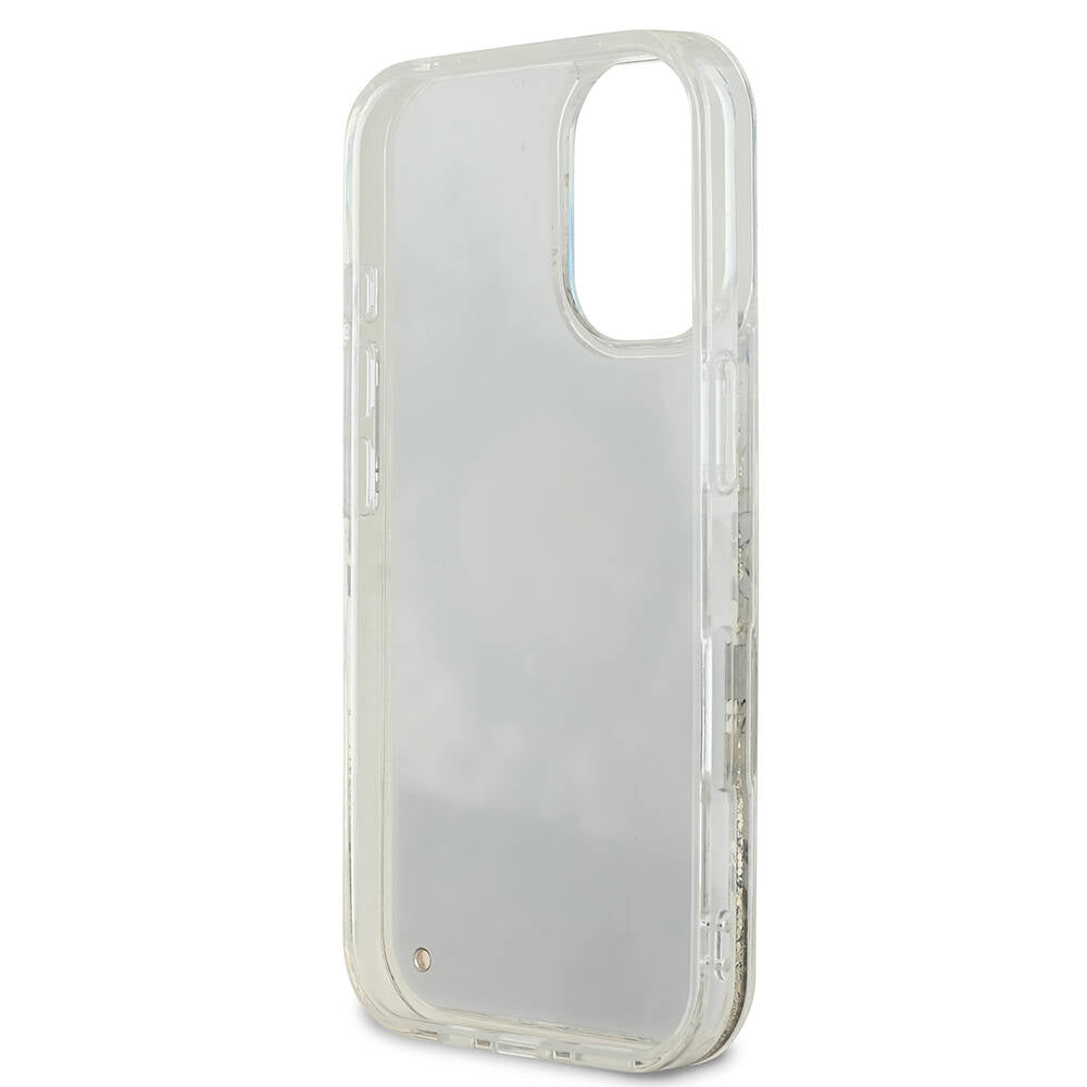 MagSafe Hülle für Apple iPhone 16, Guess, Liquid Glitter Flower, Beige
