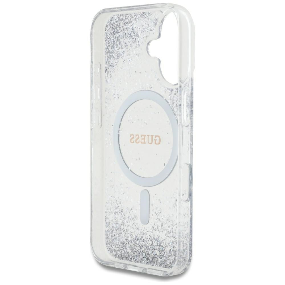 MagSafe Hülle für Apple iPhone 16, Guess, Resin Gradient Glitter, Silber
