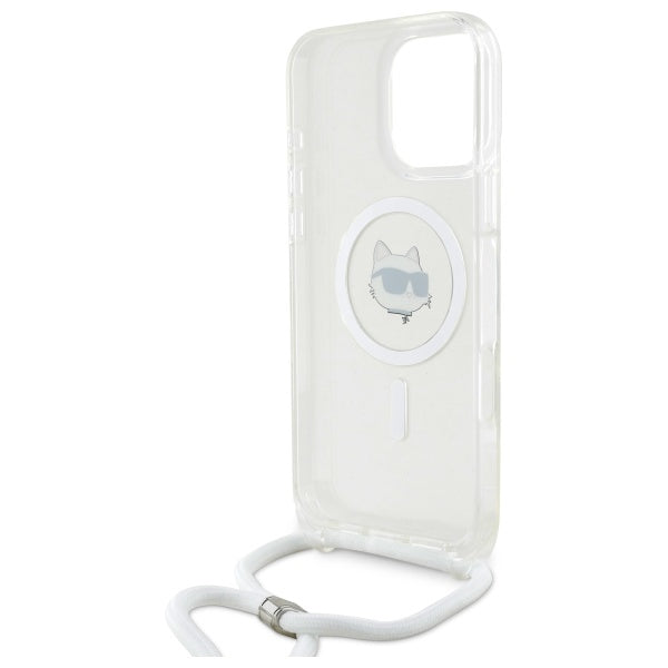 MagSafe Hülle für Apple iPhone 16, Karl Lagerfeld, IML Crossbody Choupette's Head mit Trageriemen, Transparent