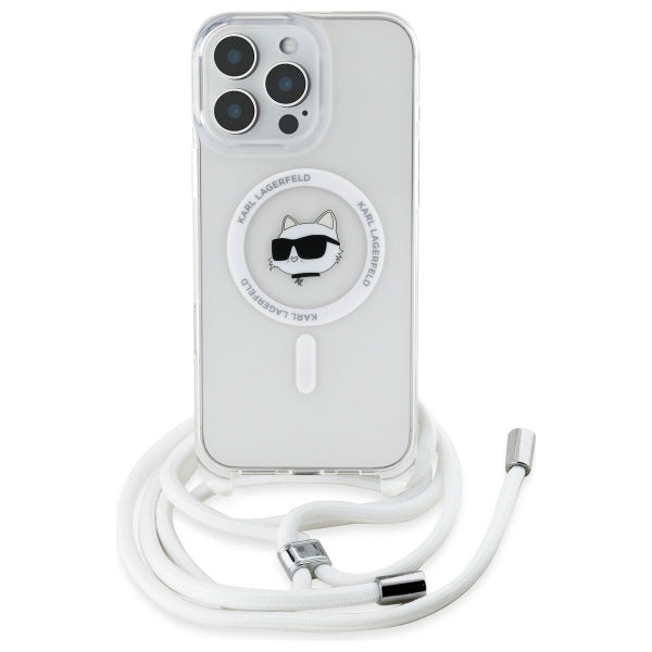MagSafe Hülle für Apple iPhone 16, Karl Lagerfeld, IML Crossbody Choupette's Head mit Trageriemen, Transparent