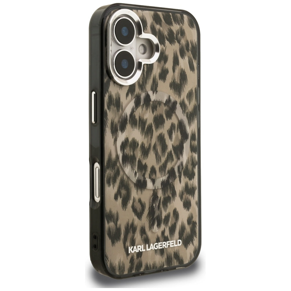 MagSafe Hülle für Apple iPhone 16, Karl Lagerfeld, IML Leopard Muster, Braun