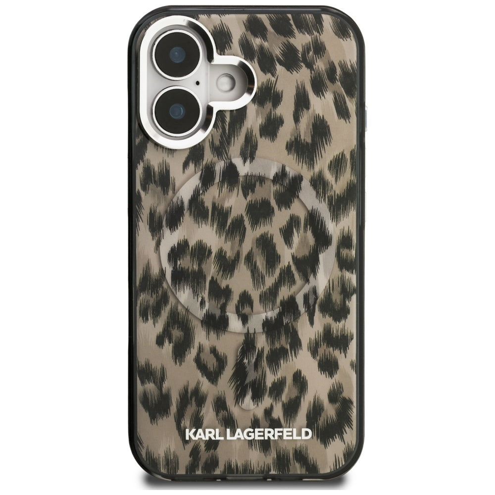 MagSafe Hülle für Apple iPhone 16, Karl Lagerfeld, IML Leopard Muster, Braun