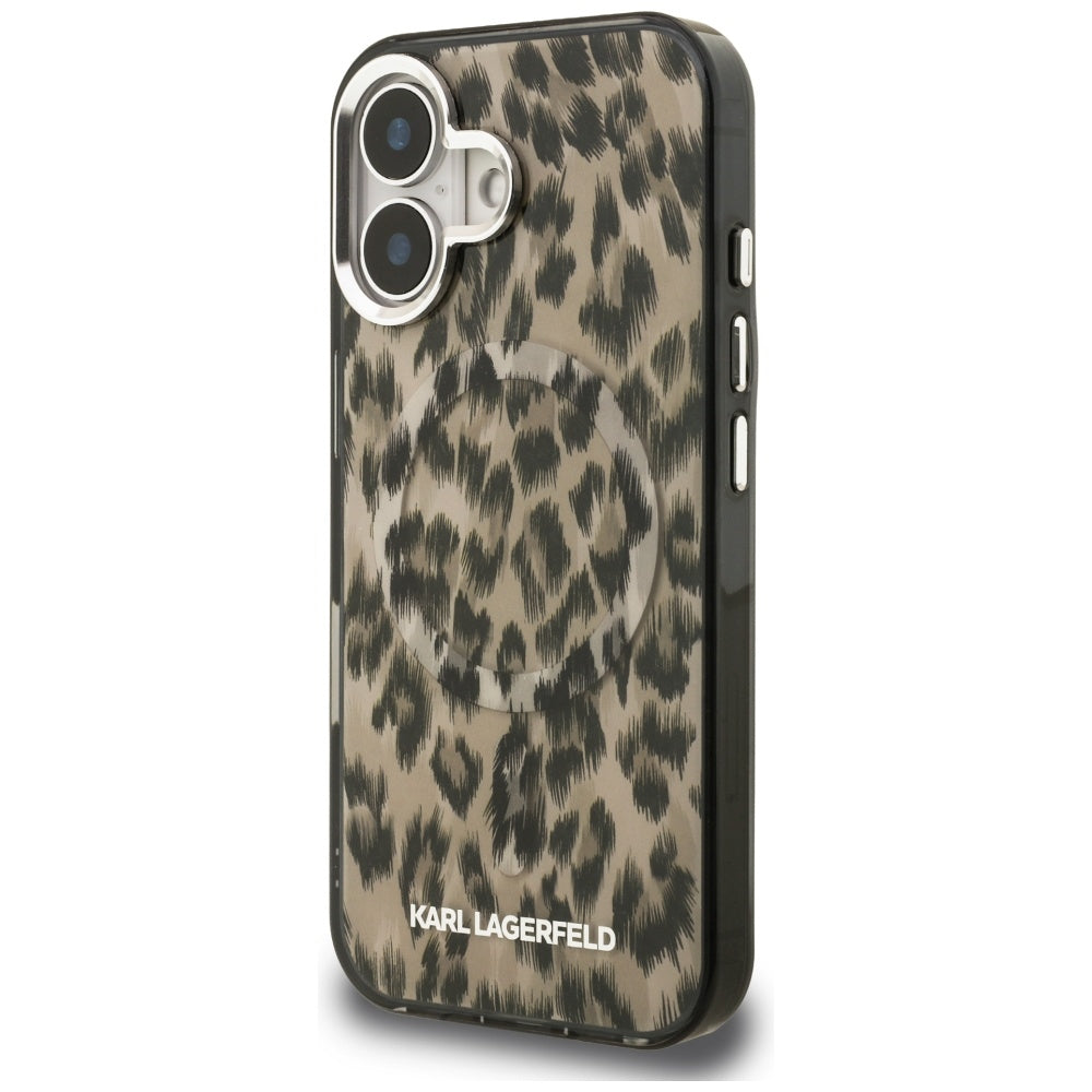 MagSafe Hülle für Apple iPhone 16, Karl Lagerfeld, IML Leopard Muster, Braun