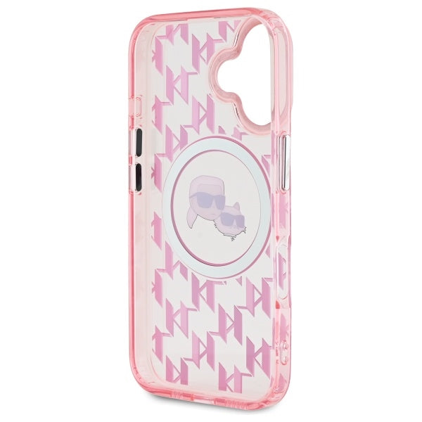MagSafe Hülle für Apple iPhone 16, Karl Lagerfeld, IML Monogramm Karl & Choupette's Köpfe, Rosa