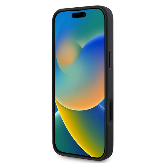 MagSafe Hülle für Apple iPhone 16 Plus, Guess, Grained Gold Ring, Schwarz