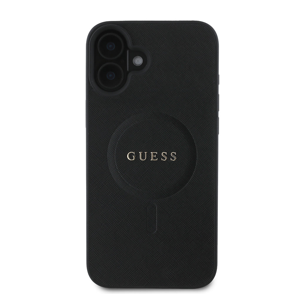 MagSafe Hülle für Apple iPhone 16 Plus, Guess, Saffiano Classic Logo, Schwarz