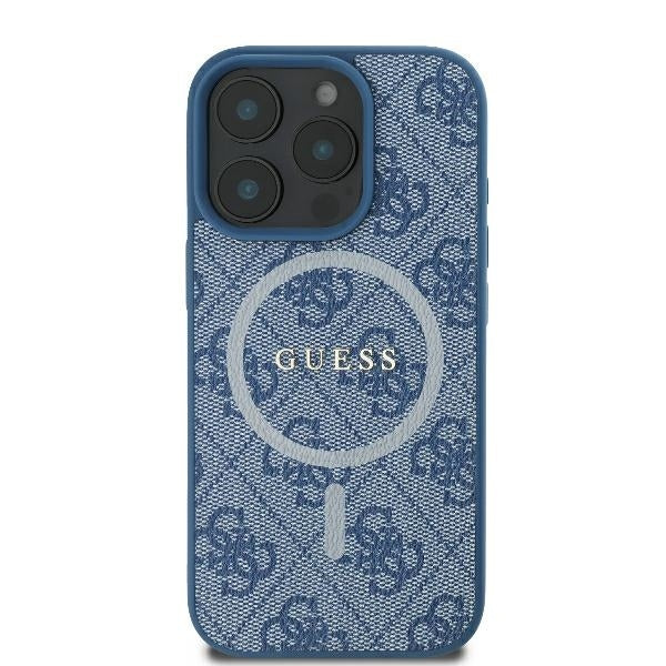 MagSafe Hülle für Apple iPhone 16 Pro, Guess, 4G Ring Classic Logo, Blau