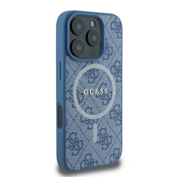 MagSafe Hülle für Apple iPhone 16 Pro, Guess, 4G Ring Classic Logo, Blau