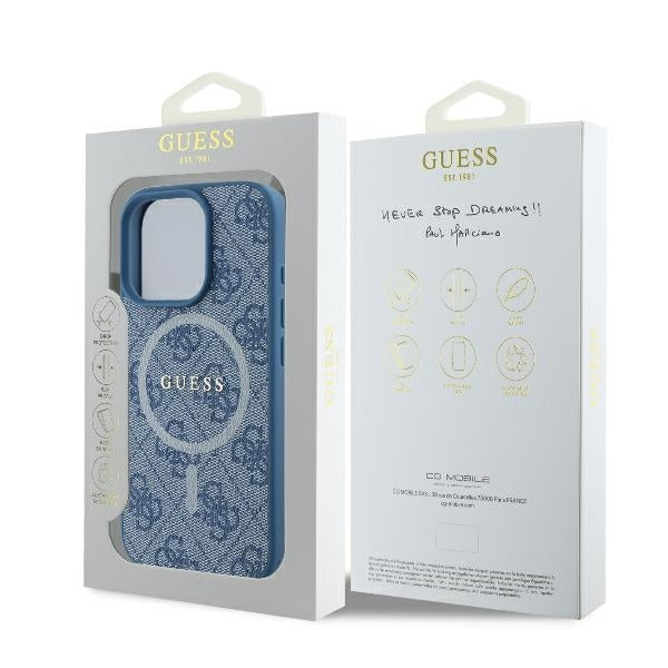 MagSafe Hülle für Apple iPhone 16 Pro, Guess, 4G Ring Classic Logo, Blau