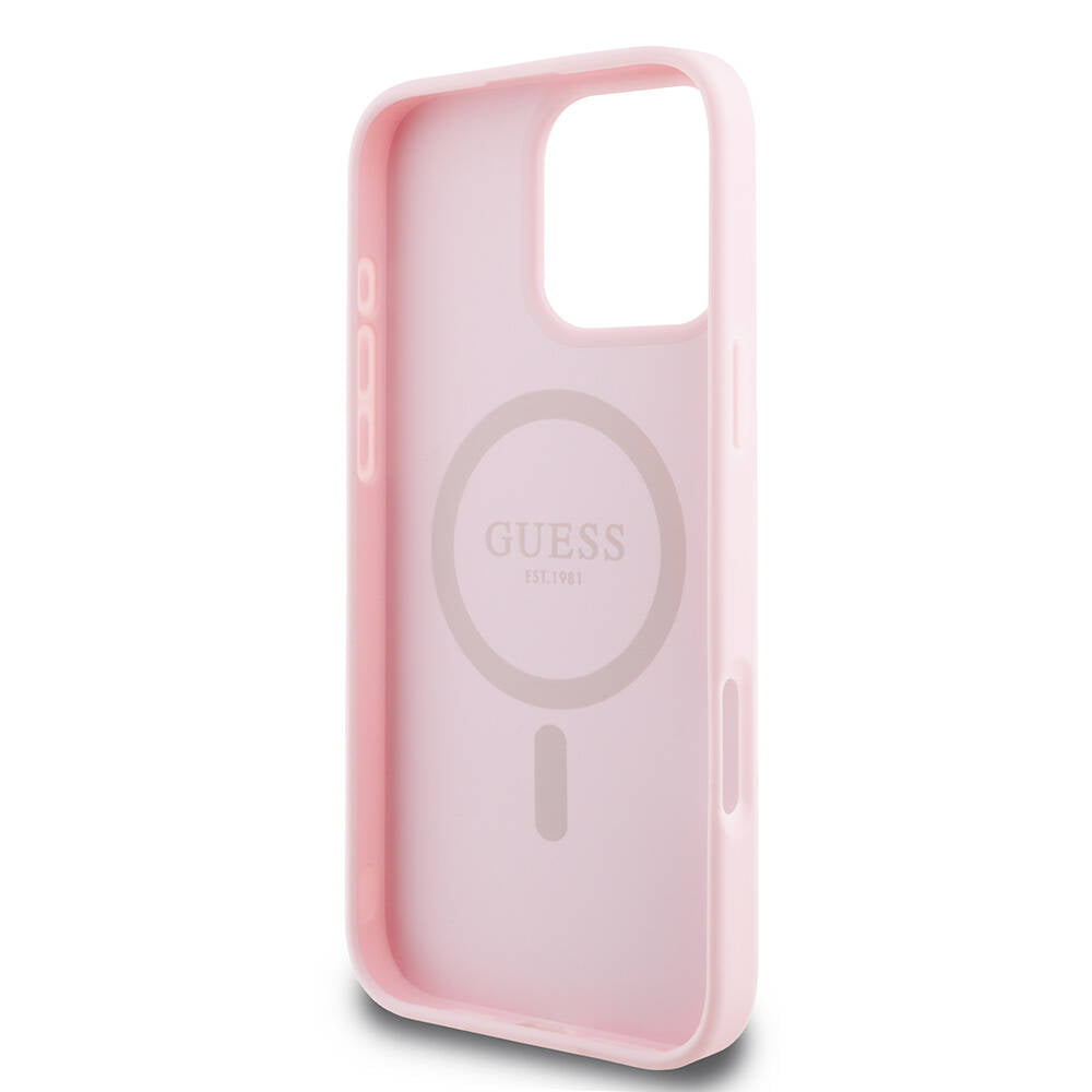 MagSafe Case for Apple iPhone 16 Pro, Guess, Grained Gold Ring, Pink