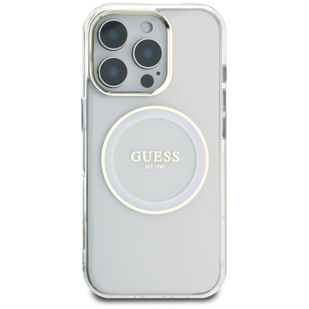 MagSafe Hülle für Apple iPhone 16 Pro, Guess, IML Metal Colored Circle, Weiß