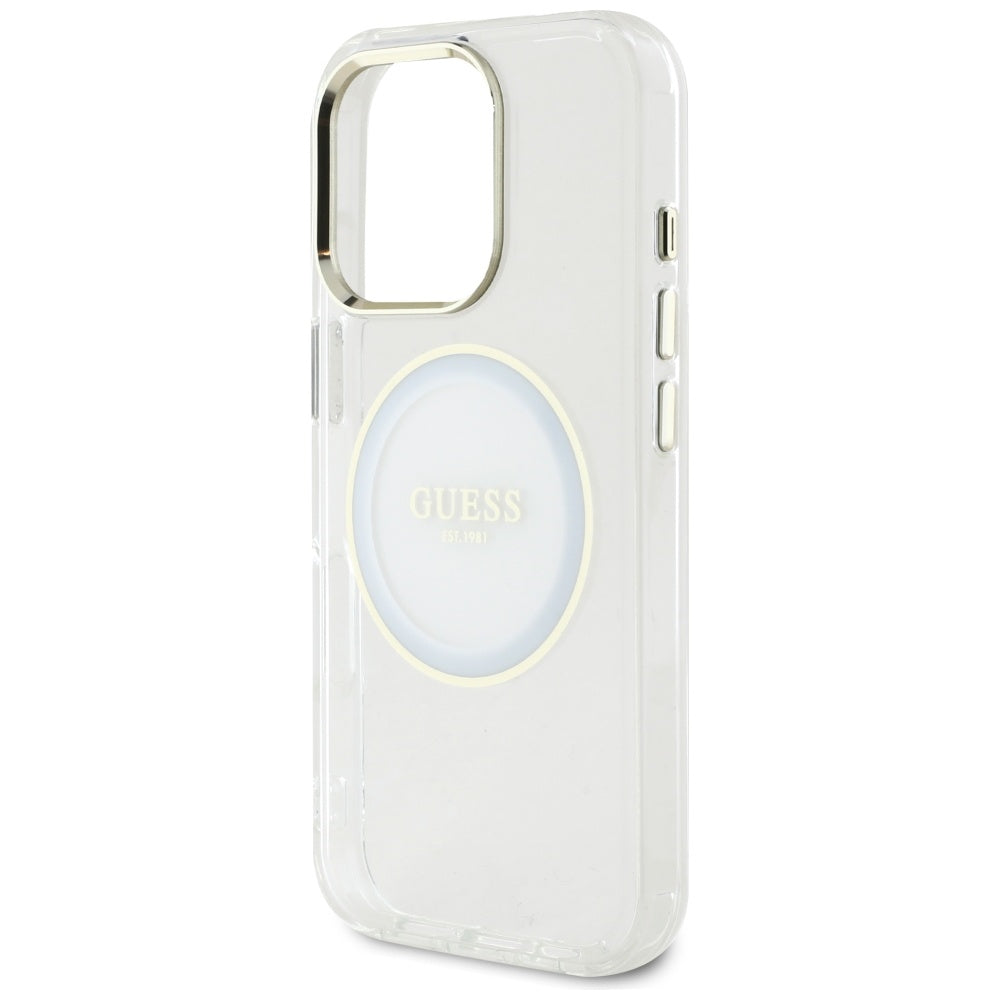 MagSafe Hülle für Apple iPhone 16 Pro, Guess, IML Metal Colored Circle, Weiß
