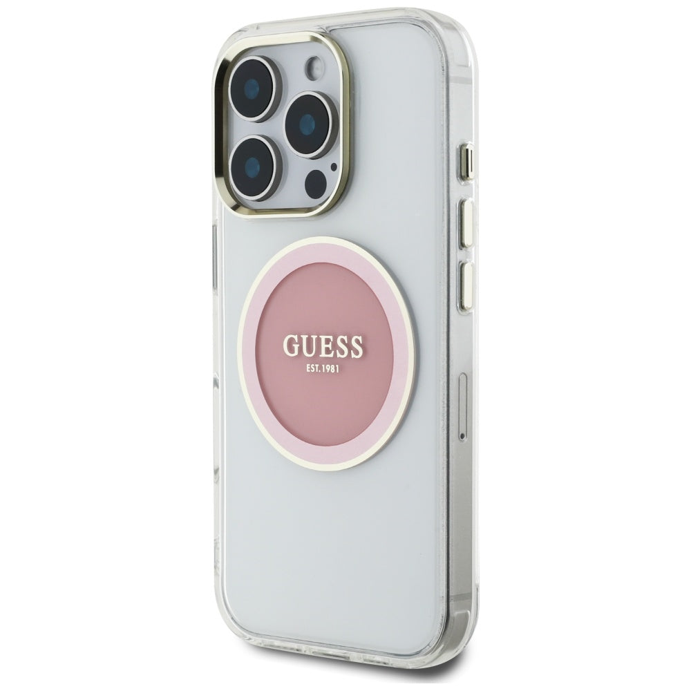 MagSafe Hülle für Apple iPhone 16 Pro, Guess, IML Metal Colored Circle, Rosa