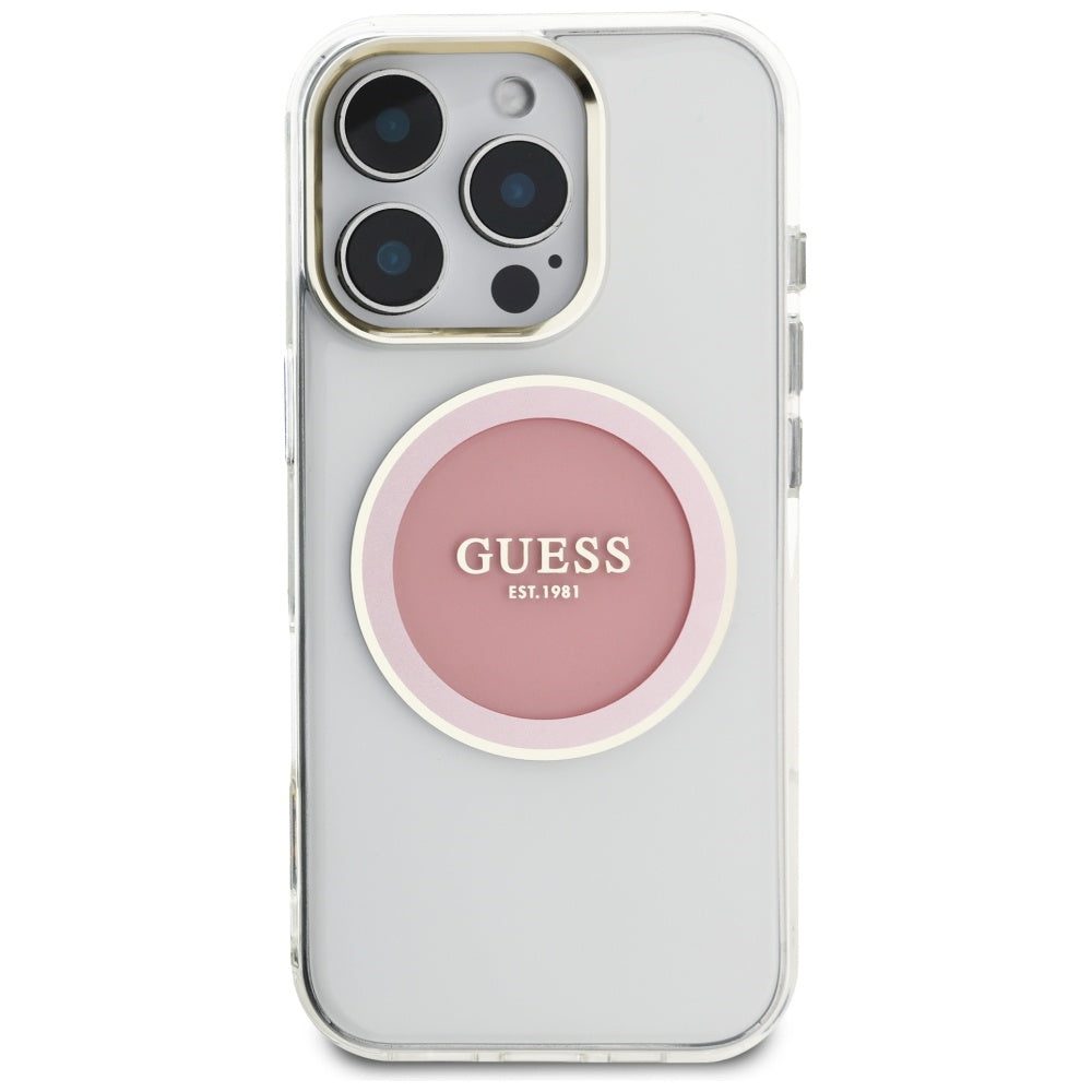 MagSafe Hülle für Apple iPhone 16 Pro, Guess, IML Metal Colored Circle, Rosa