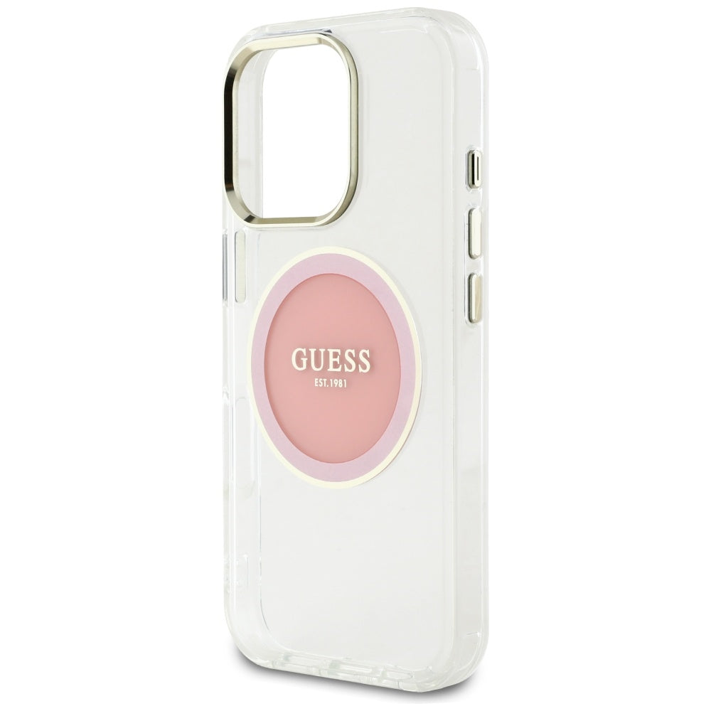 MagSafe Hülle für Apple iPhone 16 Pro, Guess, IML Metal Colored Circle, Rosa