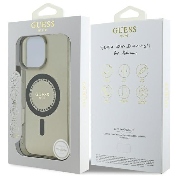 MagSafe Hülle für Apple iPhone 16 Pro, Guess, IML Rhinestone, Schwarz