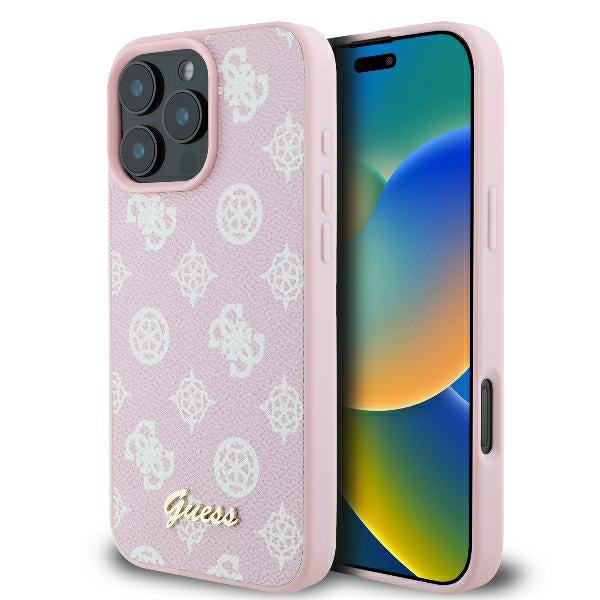 MagSafe Case for Apple iPhone 16 Pro, Guess, Peony Script, Pink