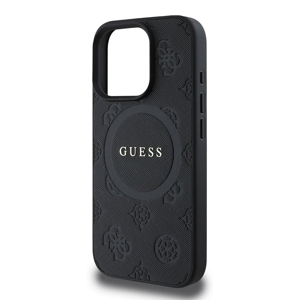 MagSafe Case for Apple iPhone 16 Pro, Guess, Saffiano Peony Classic Logo, Black