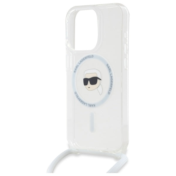 MagSafe Hülle für Apple iPhone 16 Pro, Karl Lagerfeld, IML Crossbody Karl's Head, Transparent